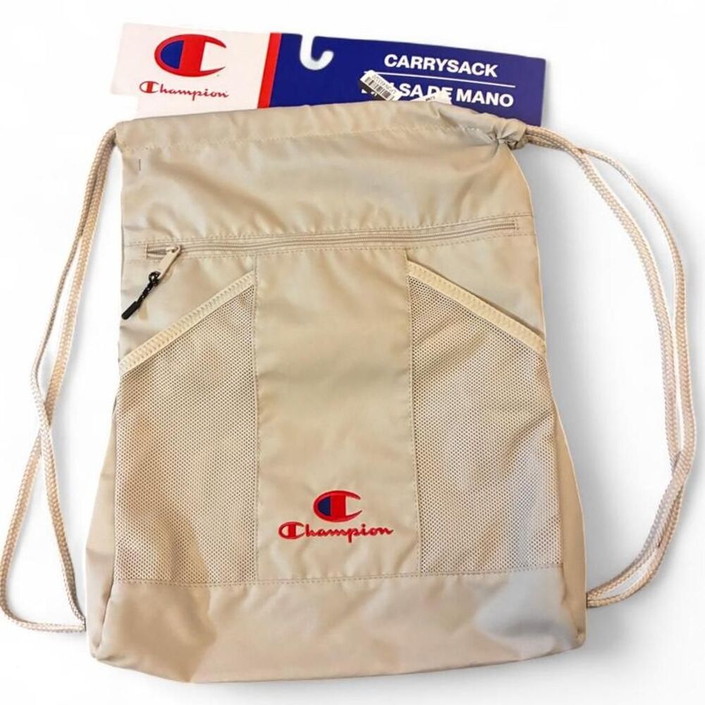 NWT Champion Method Beige Drawstring Carry Sack Backpack